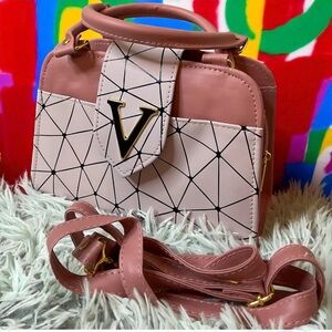 V-Emblem Pink Geometric Women's Bag